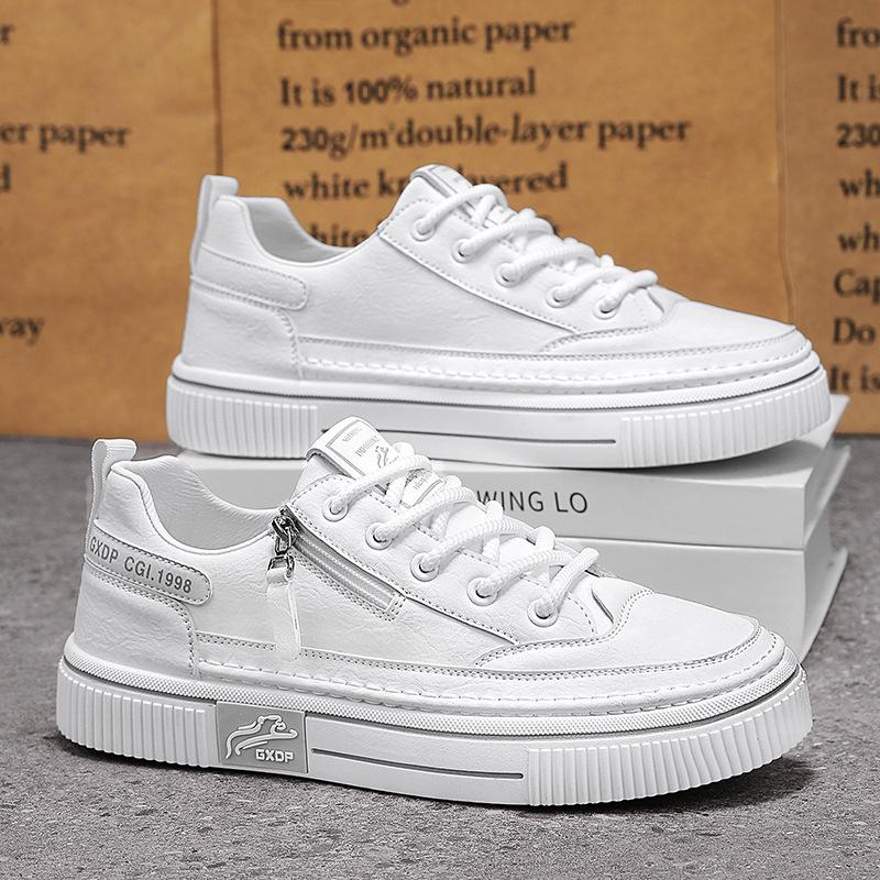 

Men s shoes 2025 summer new high-end side zipper leather board shoes Korean version of students going out sports style casual shoes 44 сірий колір