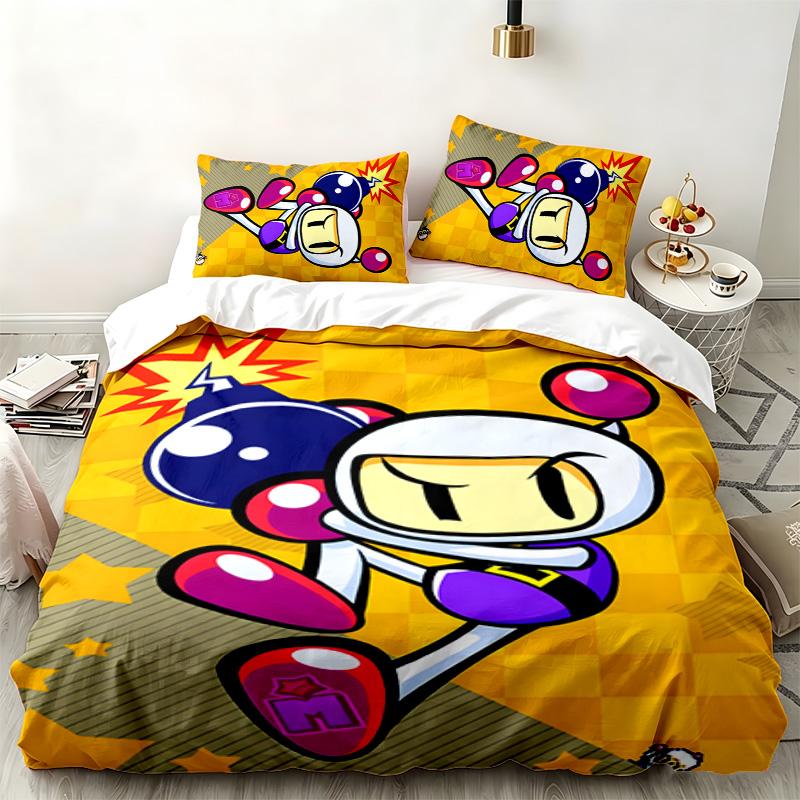 Bomberman 3pc Set Perfect for Bedroom Use Comfortable Bedding Set Includes a Duvet Cover and Two Pillowcases Ideal Birthday or Christmas Gift