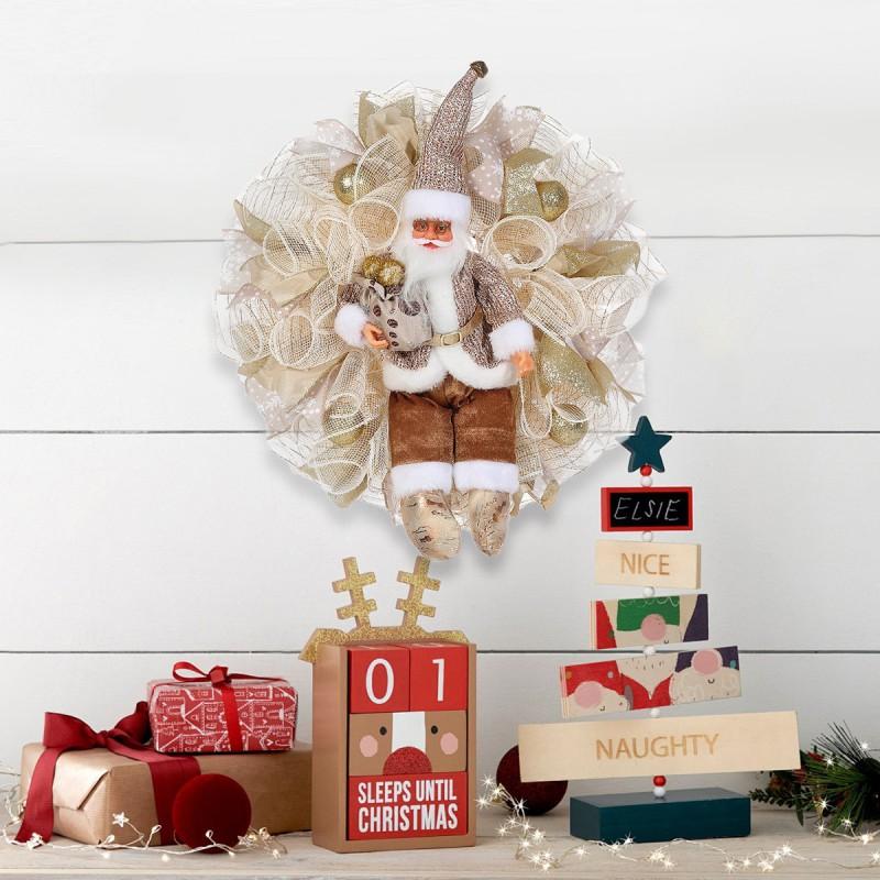 Christmas Wreath Door Hanging Holiday Party Window Decor Red Gold Santa Style