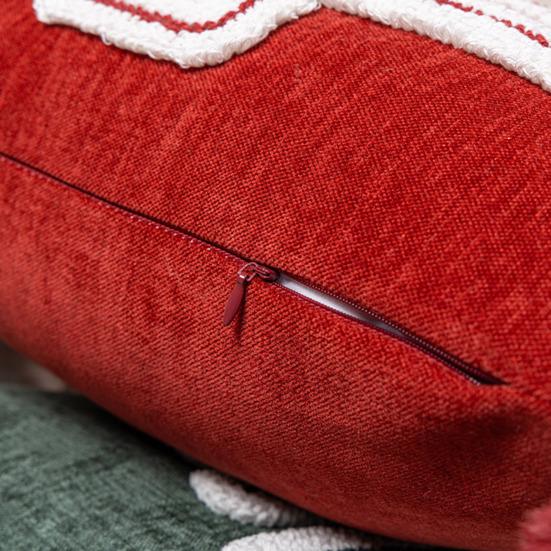 Christmas Tree Pattern Throw Pillowcase with Tassel Hair Ball Decoration Pillow Cover Farmhouse Style Cushion Cover