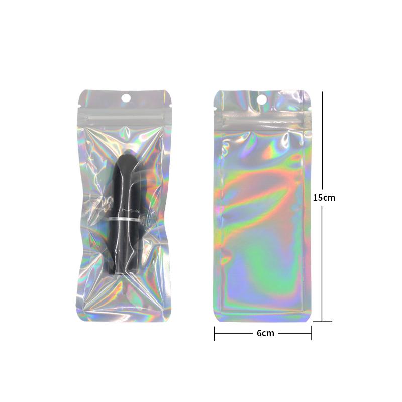100 Pcs Hologram Aluminum Foil And Transparent Zip Lock Bags Long Plastic Pouch Watch Pen Jewelry Cosmetic Usb Data Cable Bags Quality