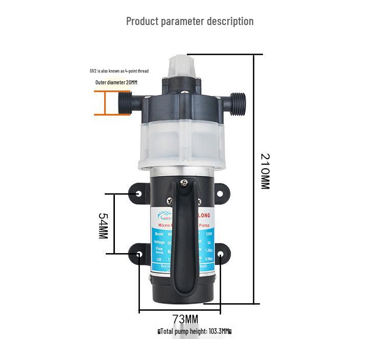 XTL Mini Diaphragm Pump: Low-Noise, Self-Priming RV Water Booster Pump, 120W DC Electric.