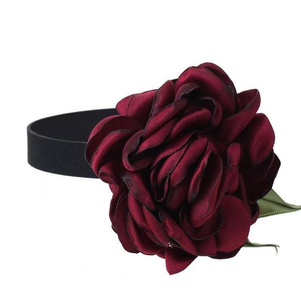 Temperament Romantisk Stor Rose Blomma Halsband Bred Svart Sammet Choker För Kvinnor Mode Hals Smycken Fest Present Hals Smycken