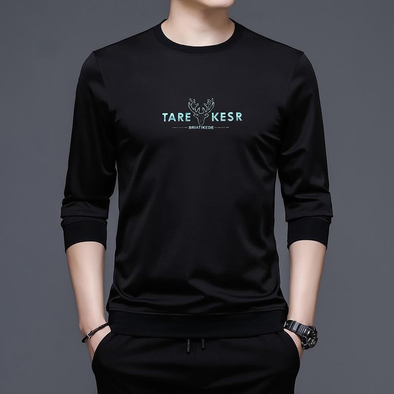 

Осенняя футболка с круглым вырезом и длинным рукавом, мужская повседневная толстовка в корейском стиле для молодых мужчин, напечатанная нижняя рубашка XXXXL