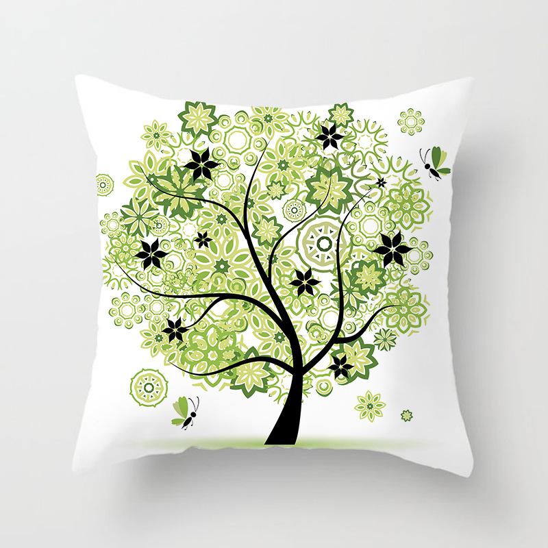 Painted Tree Digital Printed Peach Skin Square Pillow Cushion Cover Home Furnishings