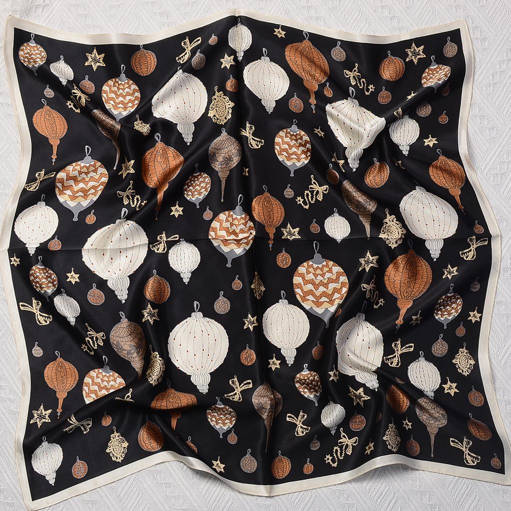 Silk silk scarf women's black Sigongge versatile 71cm square scarf high-end scarf small scarf summer retro