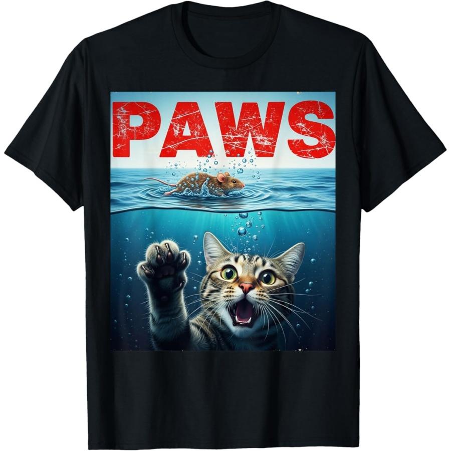PAWS Parody Cat Mouse Humorous Cat Chasing Mouse T-Shirt XXXXXL чёрный