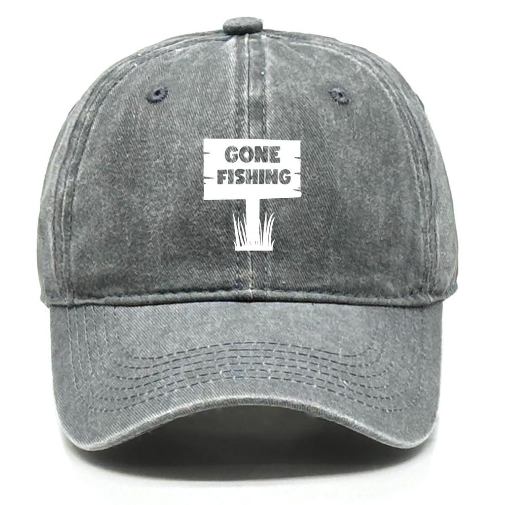 GONE FISHING" Print Snapback Sun Hat, Trucker Hat Solid Vintage Vintage-Inspired Adjustable Strap Snapback Baseball Cap