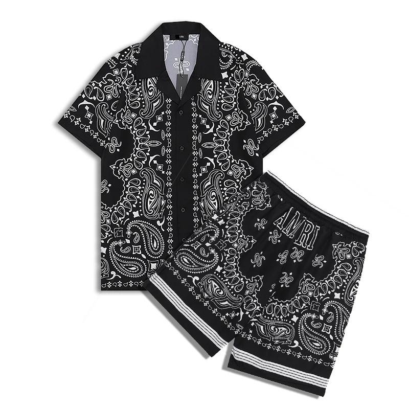 Luxe Heren Hawaïaans Strandset met Paisley Patroon: Shirt en Short S gray