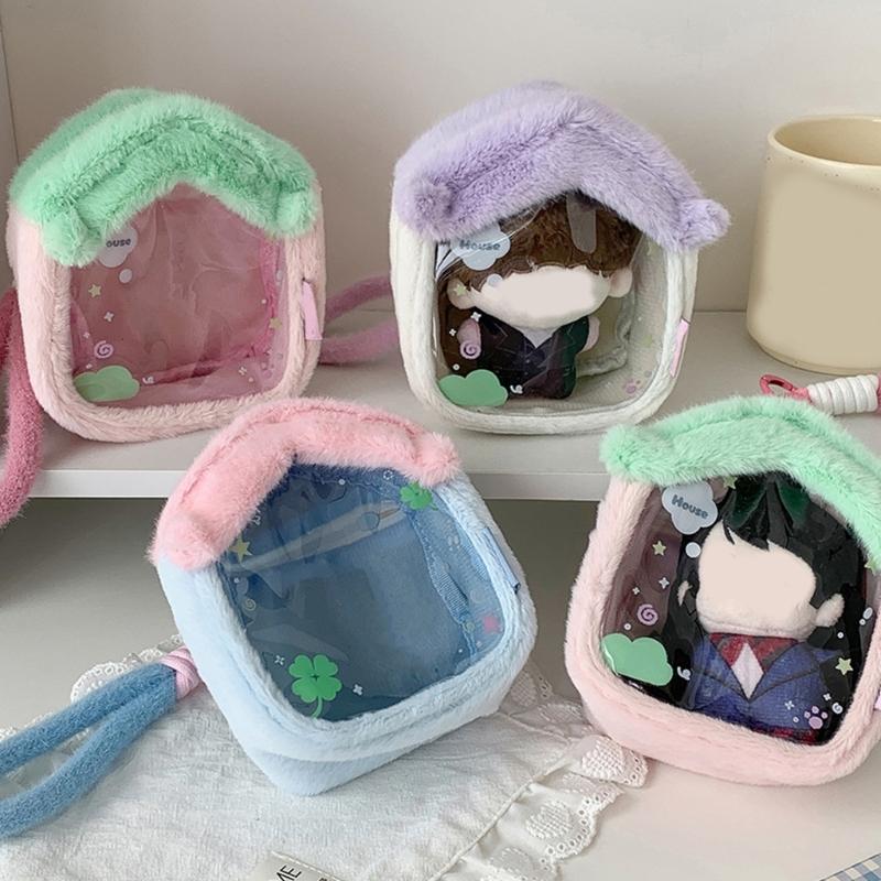 Clear Figure Display Bag with Keychain,Portable Doll Storage Bag Carrying Case Pouch Keying Charms for Collectibles