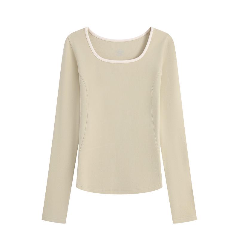 Thermo-Langarmshirt mit Samt-Fleece-Futter, Warmes Strick-Basisschicht-Oberteil für Herbst und Winter