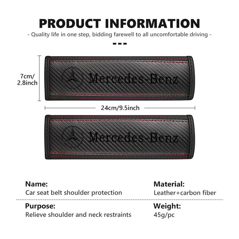 AABGR1 For Benz Car Logo Seat Belt Cover Shoulder Protector Leather Accessories Exclusive AMG SPRINTER V CLASS VIANO W124 W203 W204