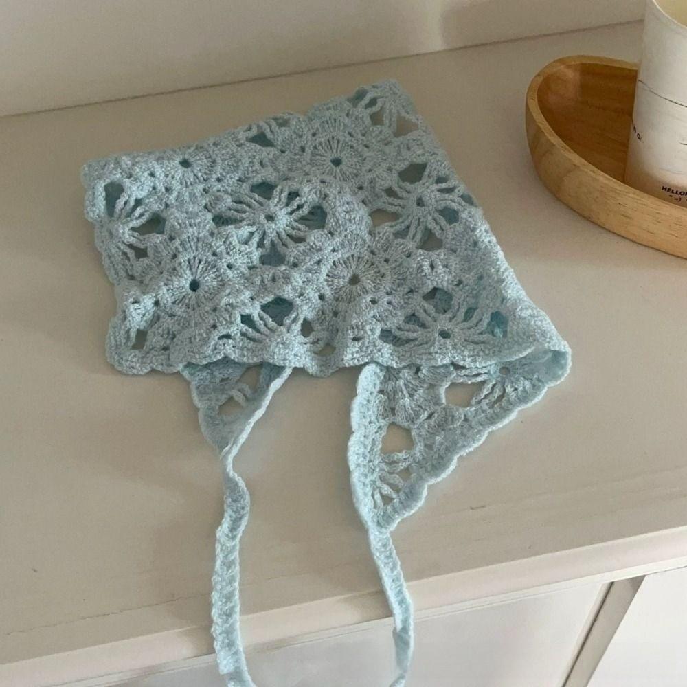 Solid Color Crochet Headband Sheer Mesh Versatile Neck Scarf Fashion Knitted Headscarf  Casual Wear