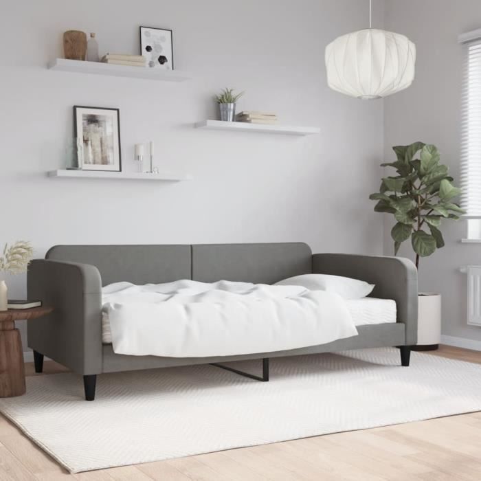 VidaXL Lit de jour avec matelas gris foncé 100x200 cm tissu 3196804