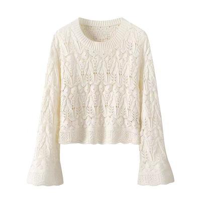 Spring/summer Women's Knitwear Thin Cut-out Bell Sleeve Knit Sweater Round Neck Loose Knit Top Knit Lace Blouse