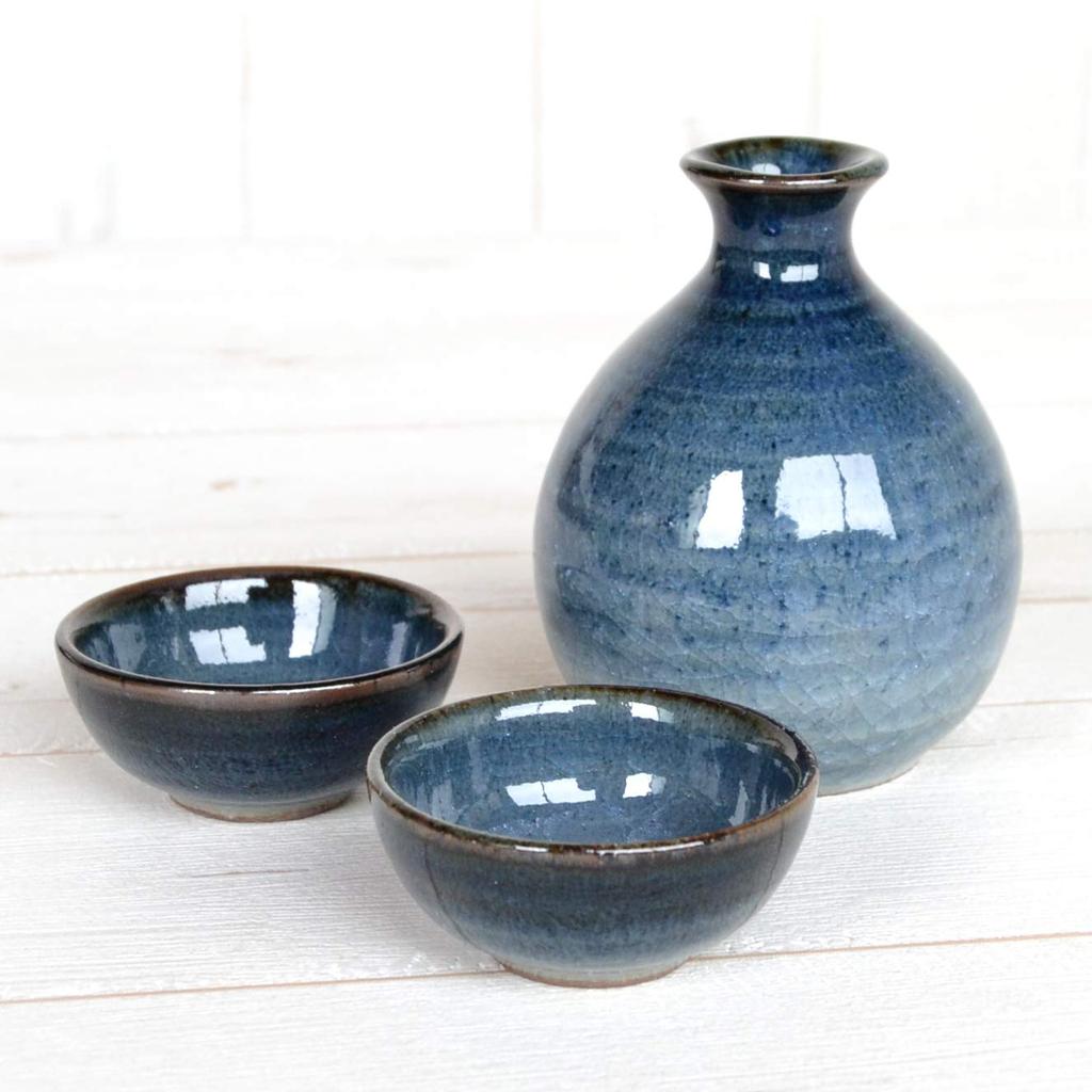 Sake Set Sake 2 Guinomi Sake Arita Indigo Hasami Made in Japan (1 Bottle, Cups) - Ware, Blue, Ware,