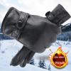 Men's Genuine Leather Winter Gloves - Windproof, Warm Sheepskin with Velvet Lining for Outdoor Sports