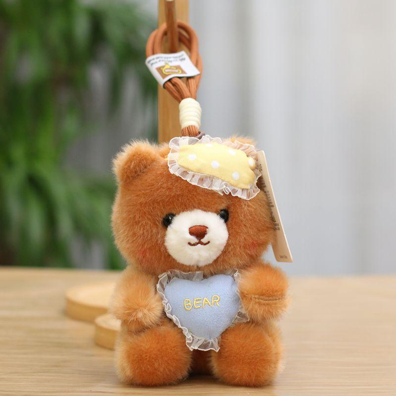 Cute Plush Teddy Bear Keychain Sleeping Bear Pendant Bag Charm Desktop Ornament Doll