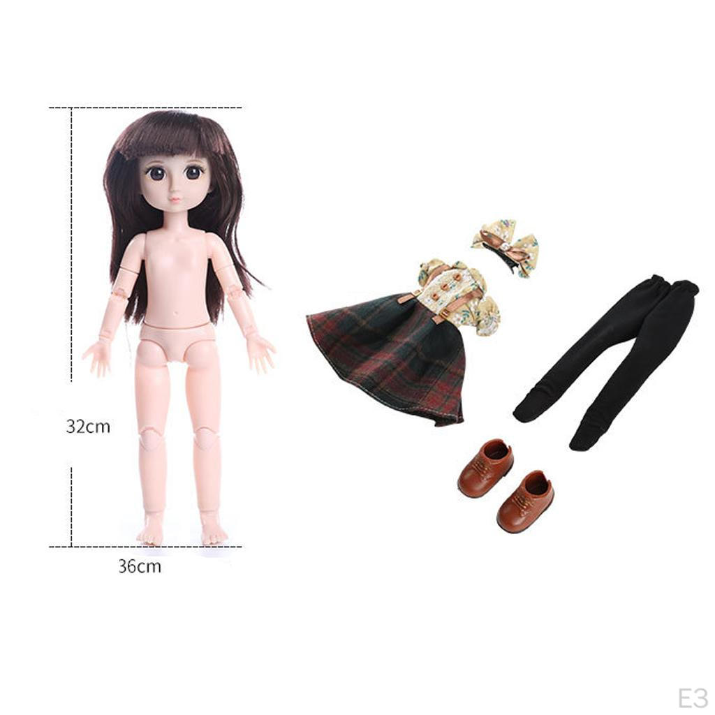 Noir Long Cheveux Droits 1/6 BALL JOINT BJD Poupée Avec Robe Noire