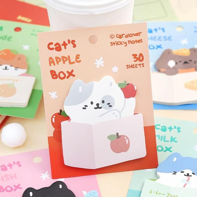 Kawai Lovely Box Kitten Cute Cartoon Animal Special Shaped Note High Value Handbook Message Office N Times Sticker Sticky Gift