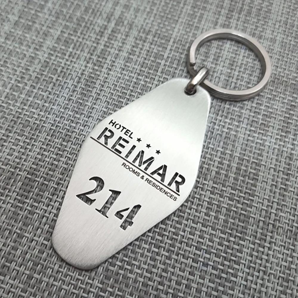Individueller Metall-Schlüsselanhänger für Hotels, personalisierter digitaler hohler Edelstahl-Schlüsselanhänger, Schmuck, Neu