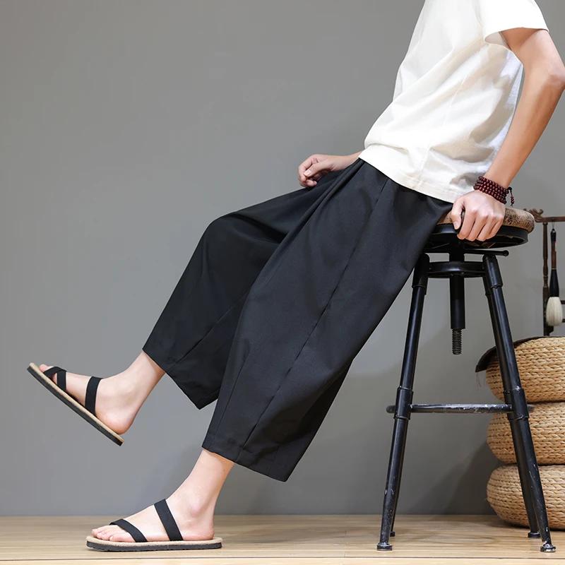 2026 Men Chinese Style Beach Pants Men Retro Streetwear Ankle-Lenght Bottoms Man Traditional Trousers Summer Harem Pants