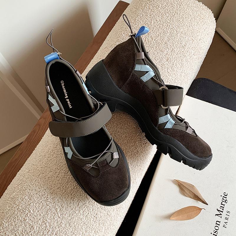 Cowhide Version~ Korean Version of Niche Design Ballet Sneakers Women's 2025 New Velcro 34-42 Shoes