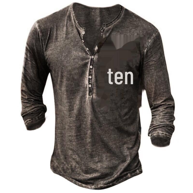 

Мужская облегающая футболка без воротника с длинным рукавом из хлопка с принтом CT1, S