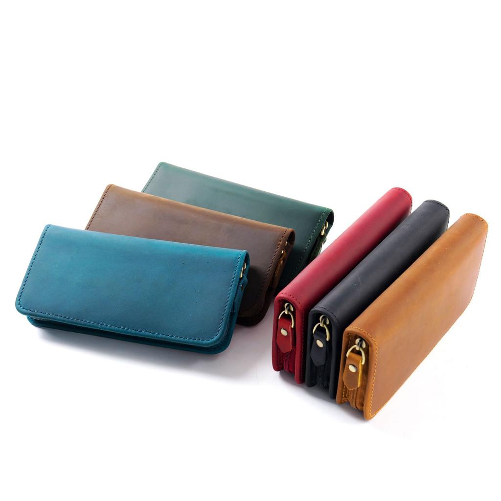 Elegant Genuine Leather Pen Box Holder Brown Black Zippered Pouch School Holsters Premium Pencil Case Card Holder Storage Custom