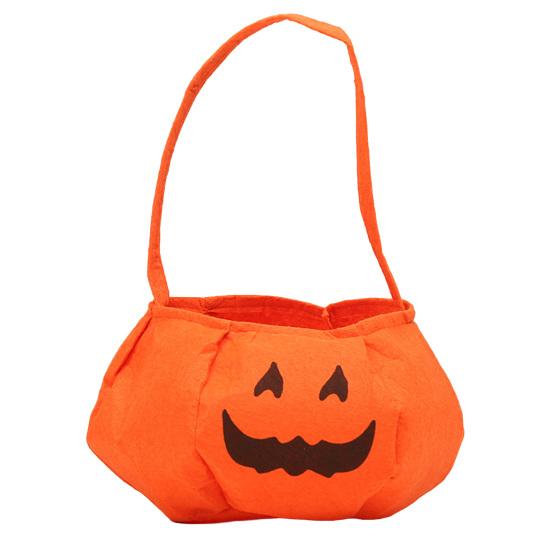 Xiaobudian Halloween Pumpkin Candy Bag for Kids, Small Trick or Treat Bucket, Soft Face Basket with Handle Party Decoration