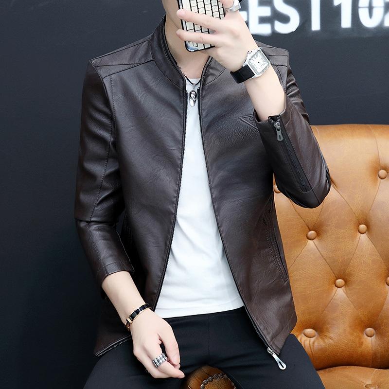 Wind leather jacket autumn and winter triangle hot-selling leather jacket PU leather jacket men's trend