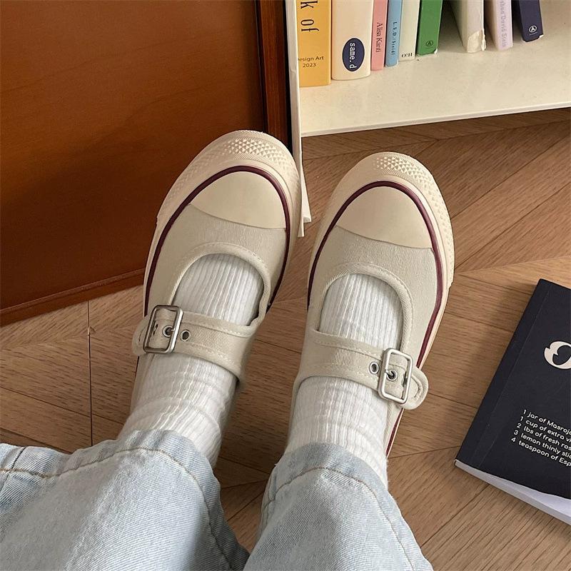 

Zhike~ Retro thick-soled shallow mouth Mary Jane single shoes women s 2025 new summer skirt Korean version canvas shoes 35 серый