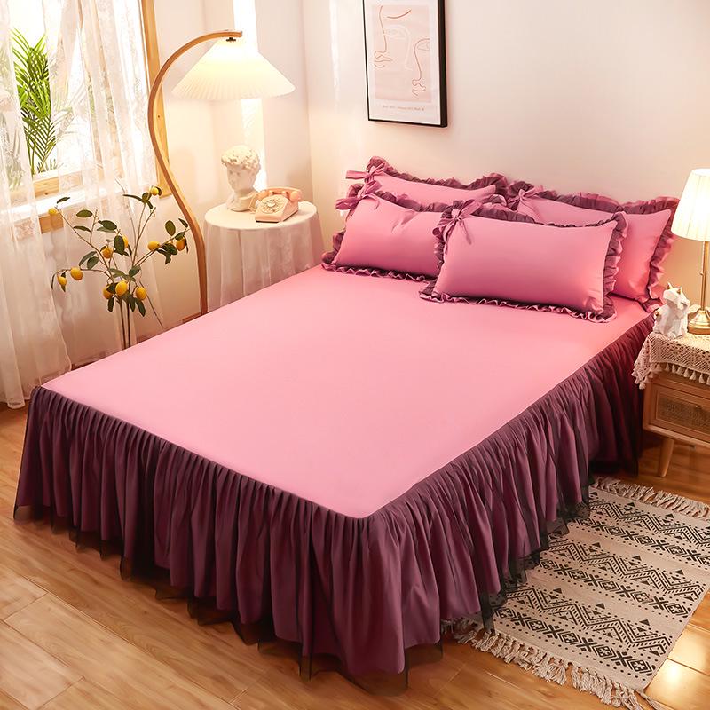 Solid Color Princess Style Brushed Bed Skirt with Dustproof Full Wrap