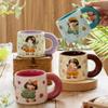 Retro Style Girl Pastoral Style Ceramic Mug Best Friend Drinking Water Breakfast Cup Creative Girl Activity Souvenir