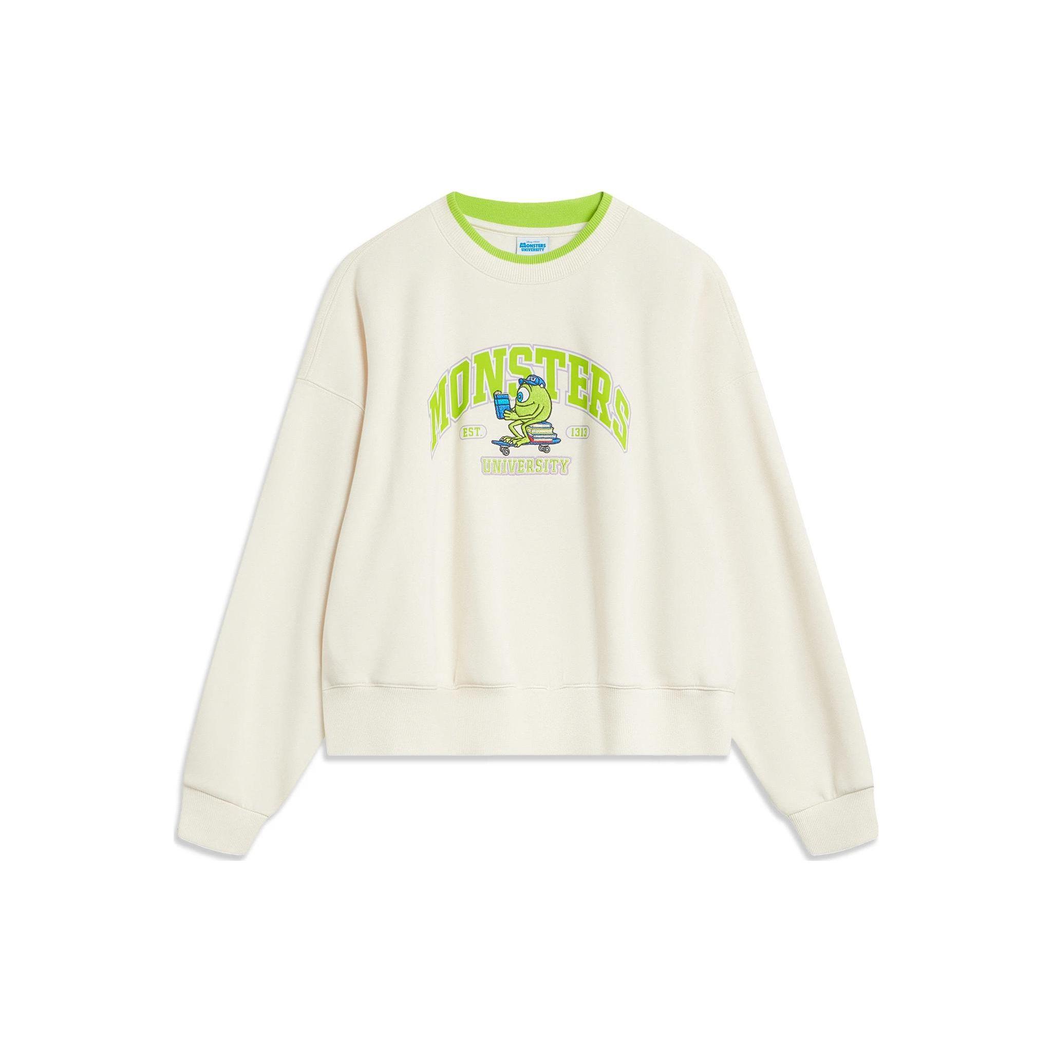 Li Ning X Disney Корпорация Монстров Коллаборация Письмо Мультяшный Принт Флис Теплый Свободный Пуловер Толстовка Женская Толстовка Цвет Слоновой Кости AWDT808-1 S
