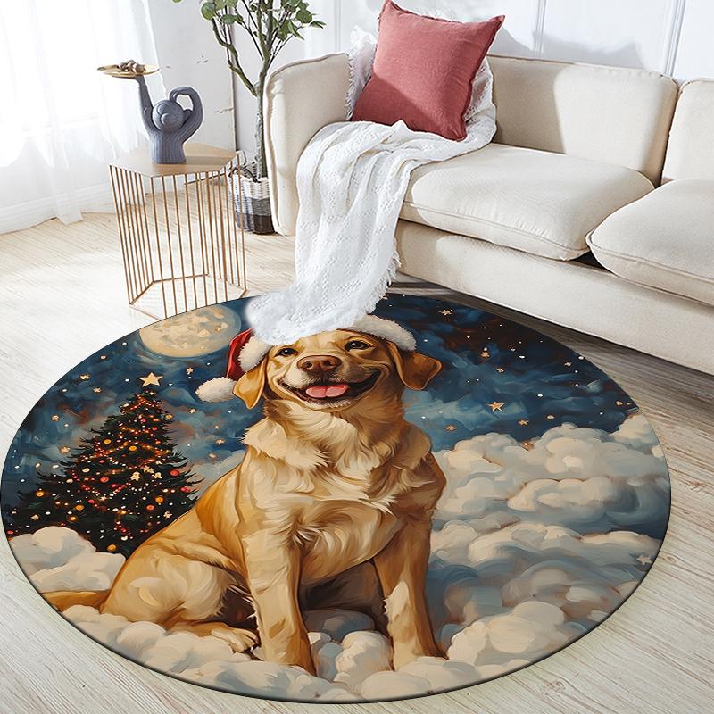 

Christmas Labrador pattern round rug,Carpet Rug for Living Room Bedroom Playroom ,Non-slip Floor Mat,Holiday Gifts and Birthday Gifts. 80cmx80cm