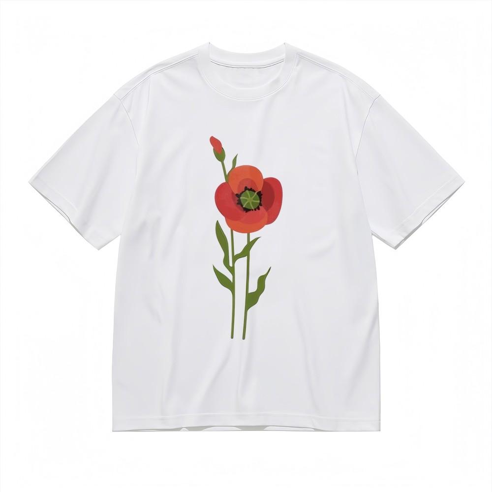 

Men s Soft Comfortable Classic T-Shirt Minimalist Red Poppy 100% Cotton Tops USA L