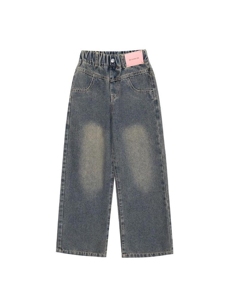 2025 Mädchen High-Waist Weitbeinige Jeans mit Sternen-Aufnähern - Frühling/Herbst Stil für ältere Kinder