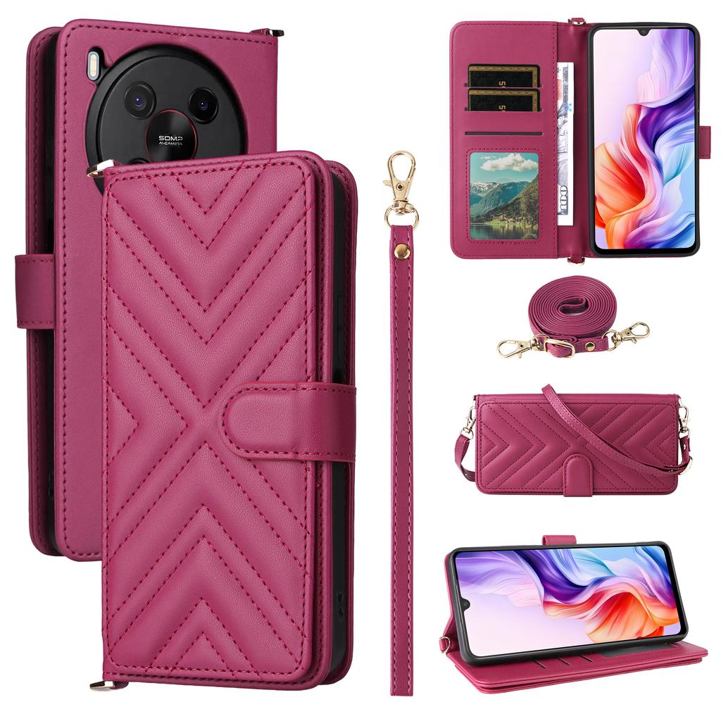 For ZTE Blade V70 Max/nubia V70 Max Wallet Case with Shoulder/Wrist Strap Leather Phone Cover Stand