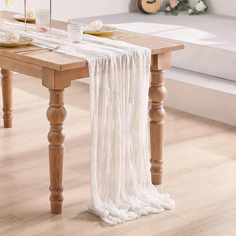 Baby Blue Cheesecloth Table Runner 4 Pack Vintage Rustic Gauze Table Runner Boho Decoration for St Patrick's Day Easter Wedding