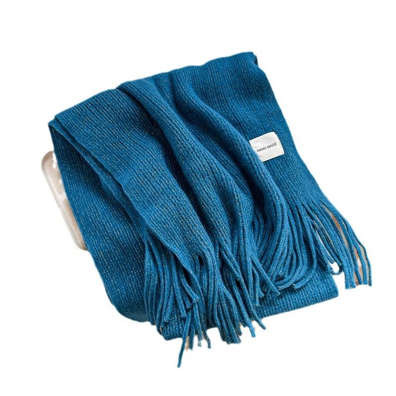 Korean Style Knitted Woolen Scarf for Women Winter New Solid Color White Student Long Warm Scarf High End
