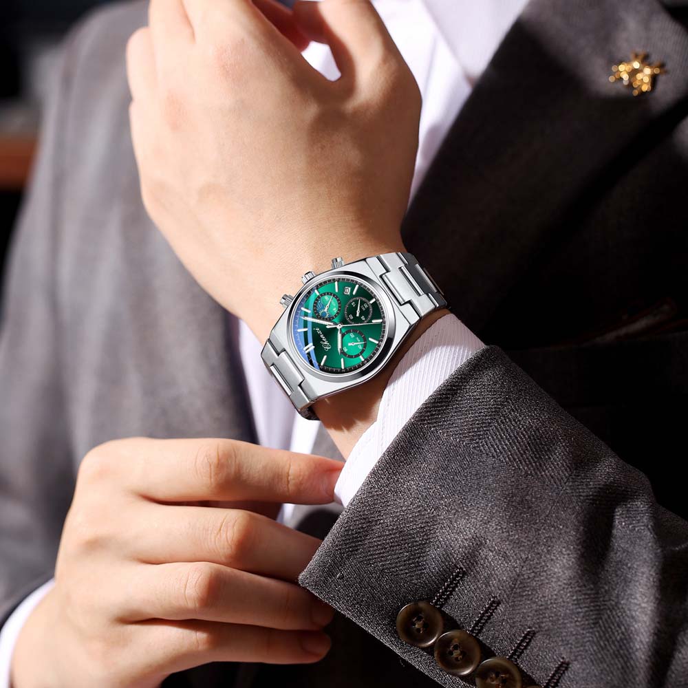CHENXI Men's Multifunctional Watch Calendar Moon Phase Chronograph Stylish Stainless Steel Strap Luminous Waterproof Wristwatch