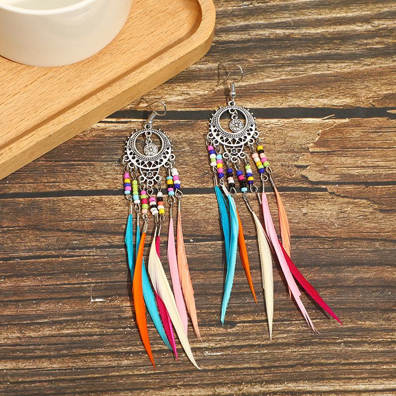 Bohemian Long Tassel Feather Earrings - Trendy Douyin-Inspired Design for Women