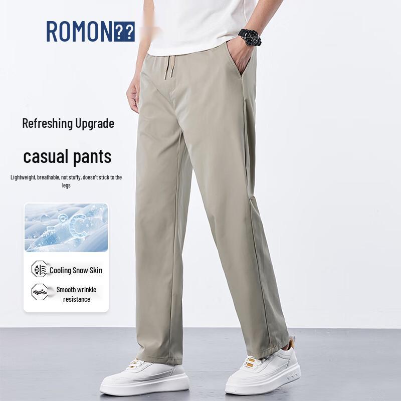 ROMON Men s Ice Silk Straight-Leg Casual Pants L