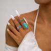 Ethnic style vintage turquoise carved feather ring fashion personality 8-piece combination ring set