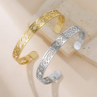 EUEAVAN Exquisite Lotus Flower Cuff Bracelets Stainless Steel Hollow Opening Bracelet for Women Men Fashion Party Jewelry Gifts