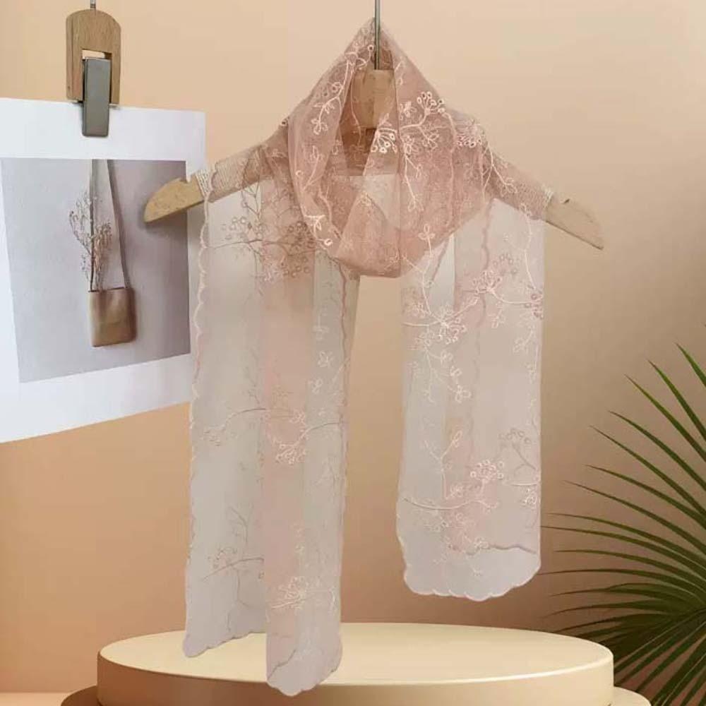 Breathable Spring Silk Scarf Silk Long Hijab Scarf Headband Lace Thin Headscarf  Gift