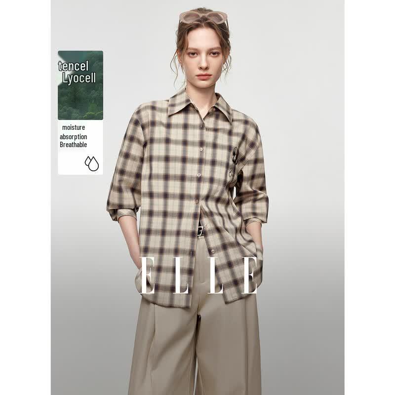 ELLE French Retro Embroidered Patchwork Loose Shirt L