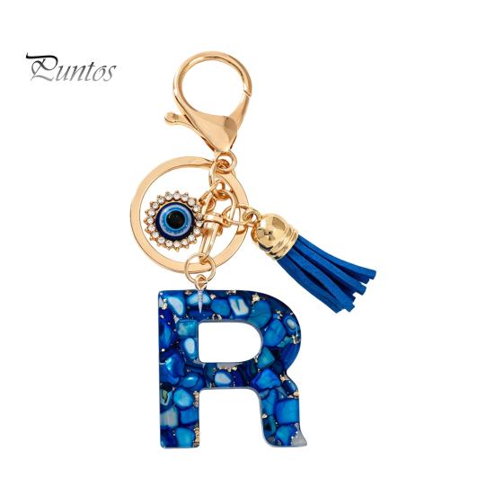 Durable Keychain Charm Blue Series Pendant, Initial Letter Key Chain with Eyes Keyring Tassel Design, A-Z Holder for Bags Backpacks Cars Accessories