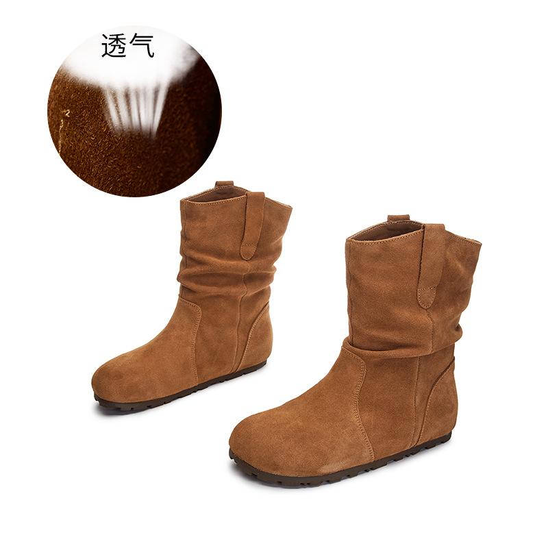 Leather big yellow boots women's winter new thick-soled women's boots versatile stacking boots casual retro short boots thin boots